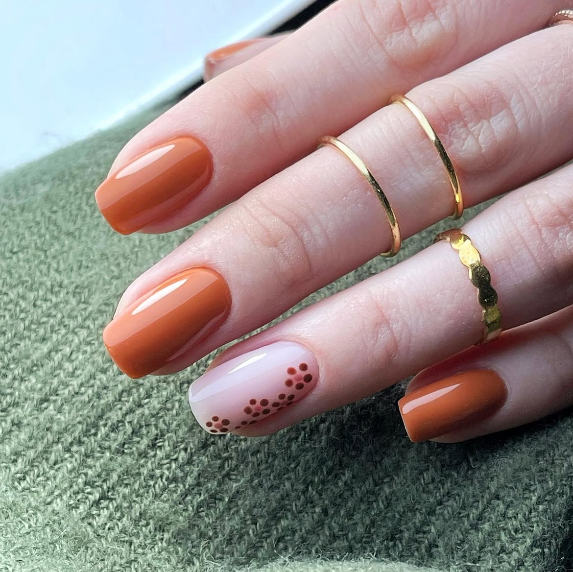 Orange Ombre French Tips With Polka Dots