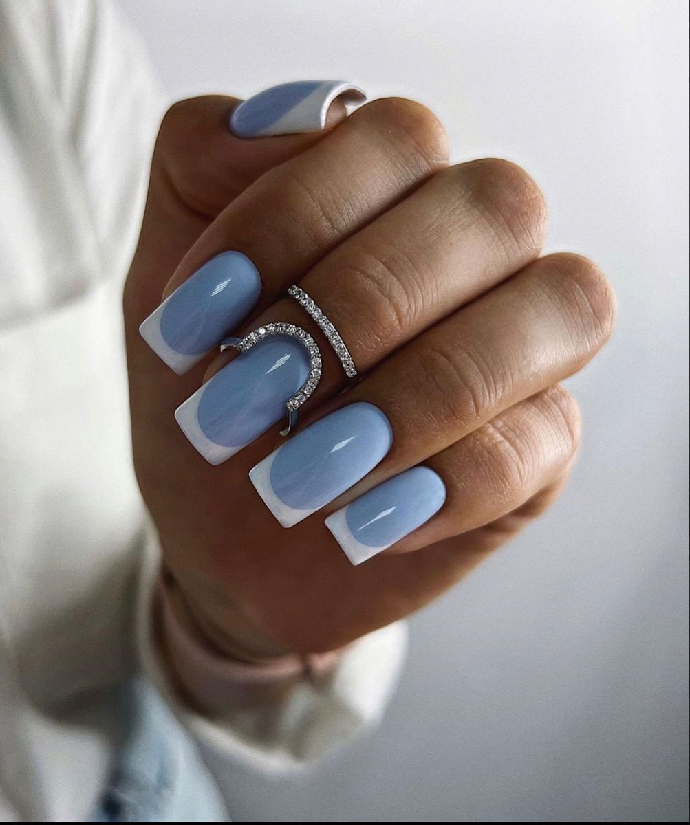 Pastel Blue French Tip Square Nails