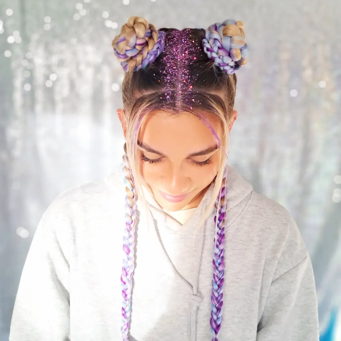 Pastel Braided Space Buns With Glitter Part