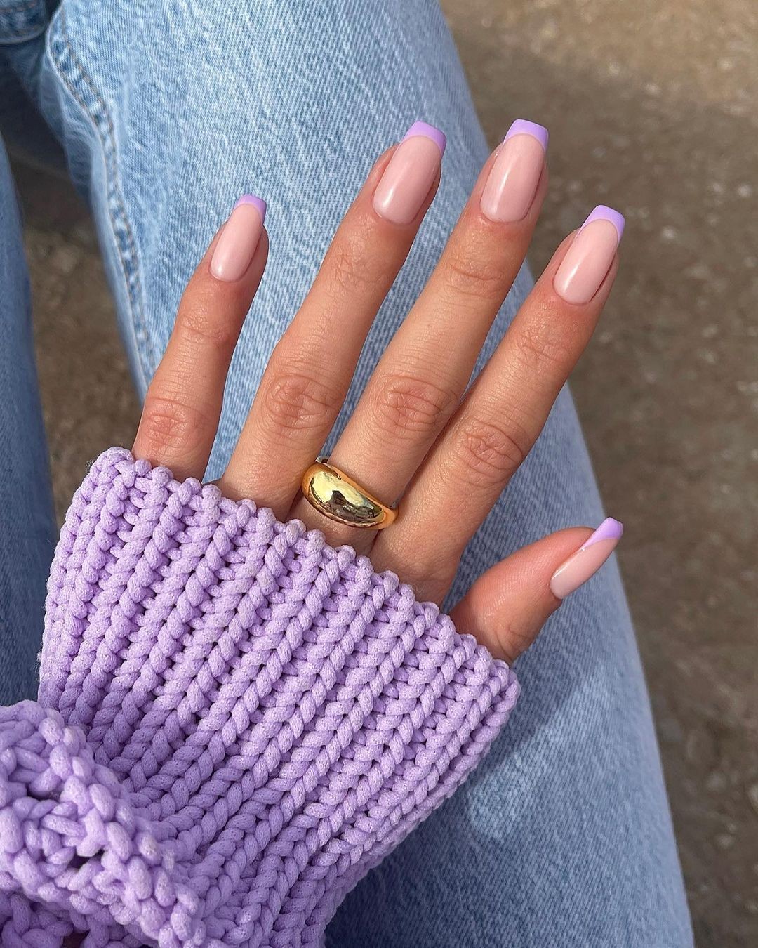 Pastel Lavender French Tip Coffin Nails