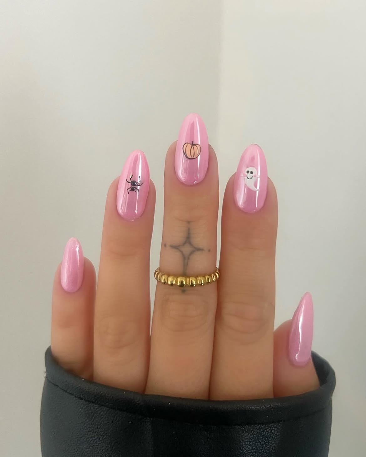 Pastel Pink Halloween Ghost and Pumpkin Nails