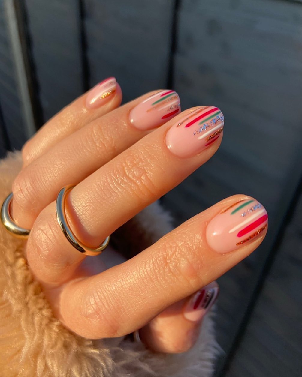 Pastel Pink Multi-Stripe French Tip Nails