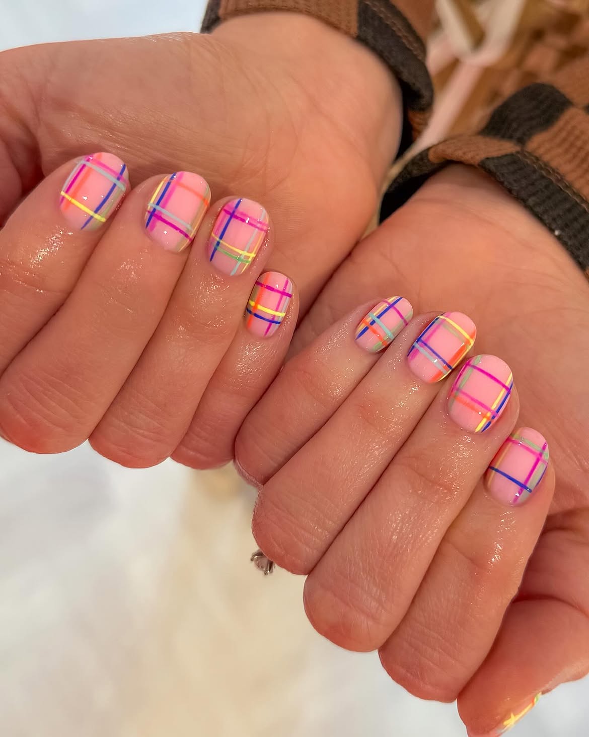 Pastel Plaid French Tip Nail Art