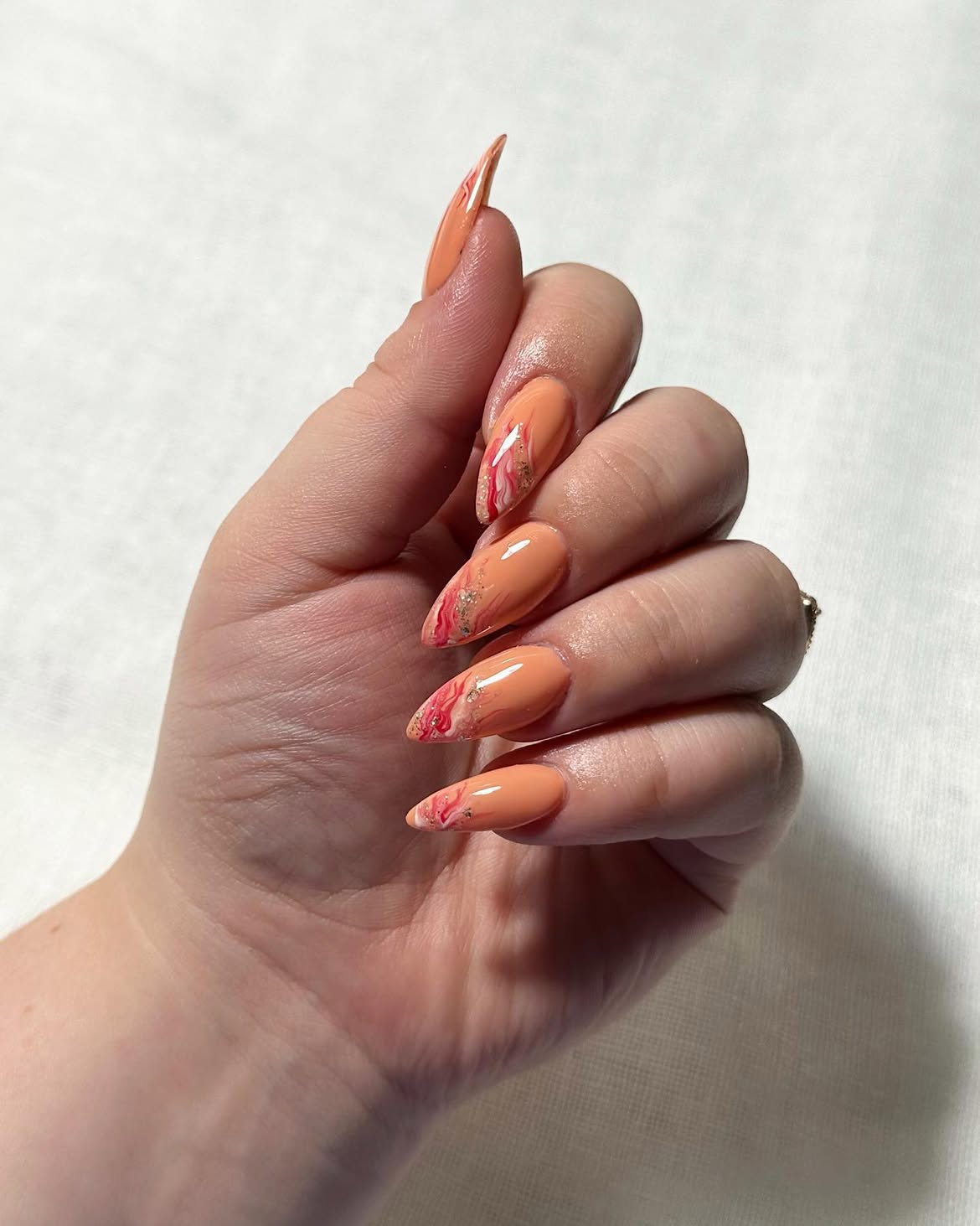 Peachy Orange Marble with Gold Glitter Accents