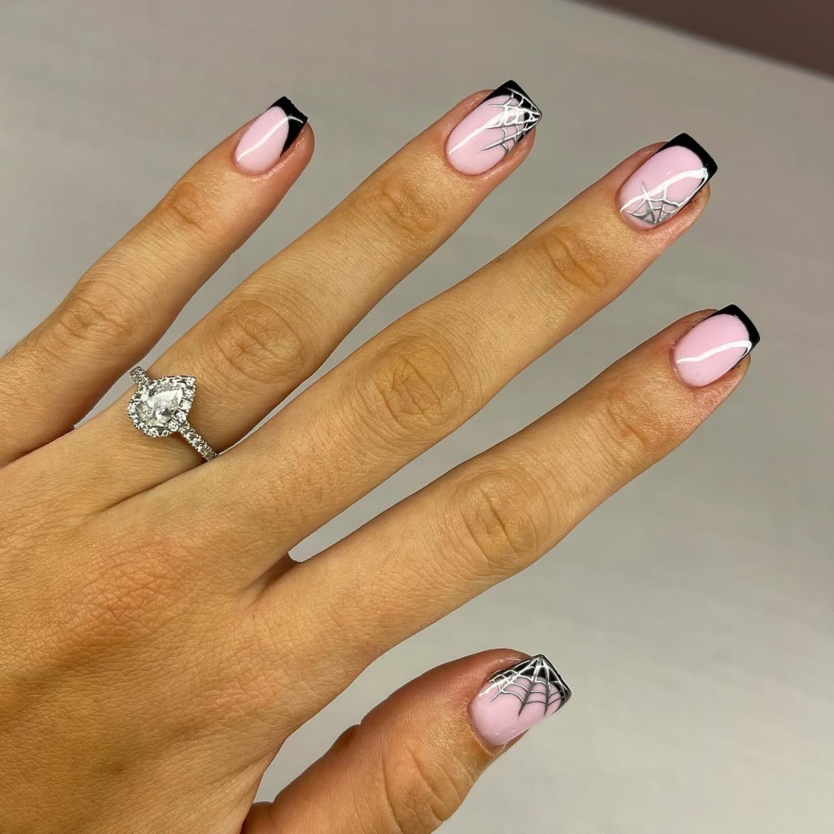 Pink French Tip Spiderweb Halloween Nails