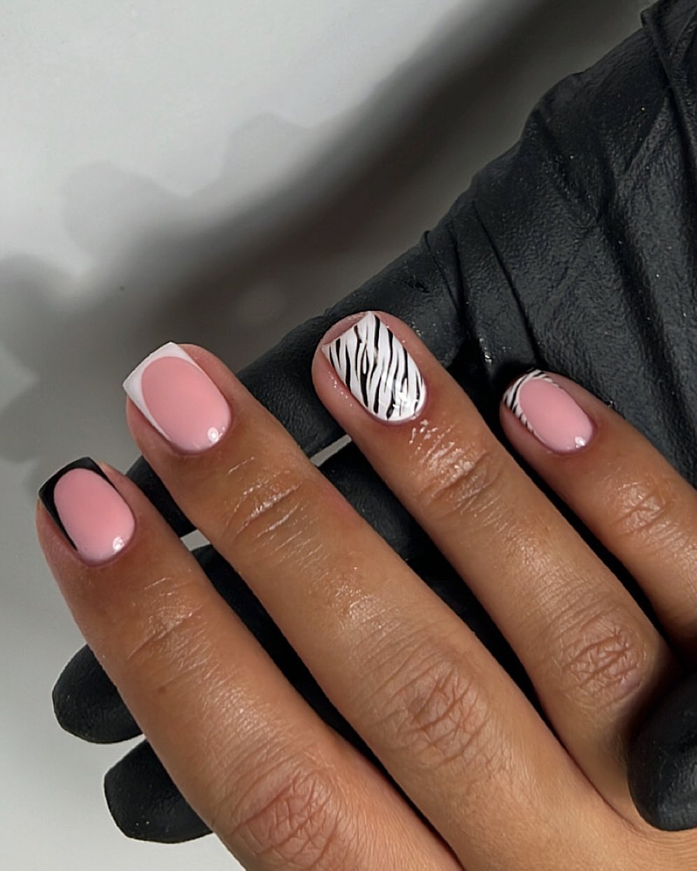 Pink French Tips with Zebra Print Accent