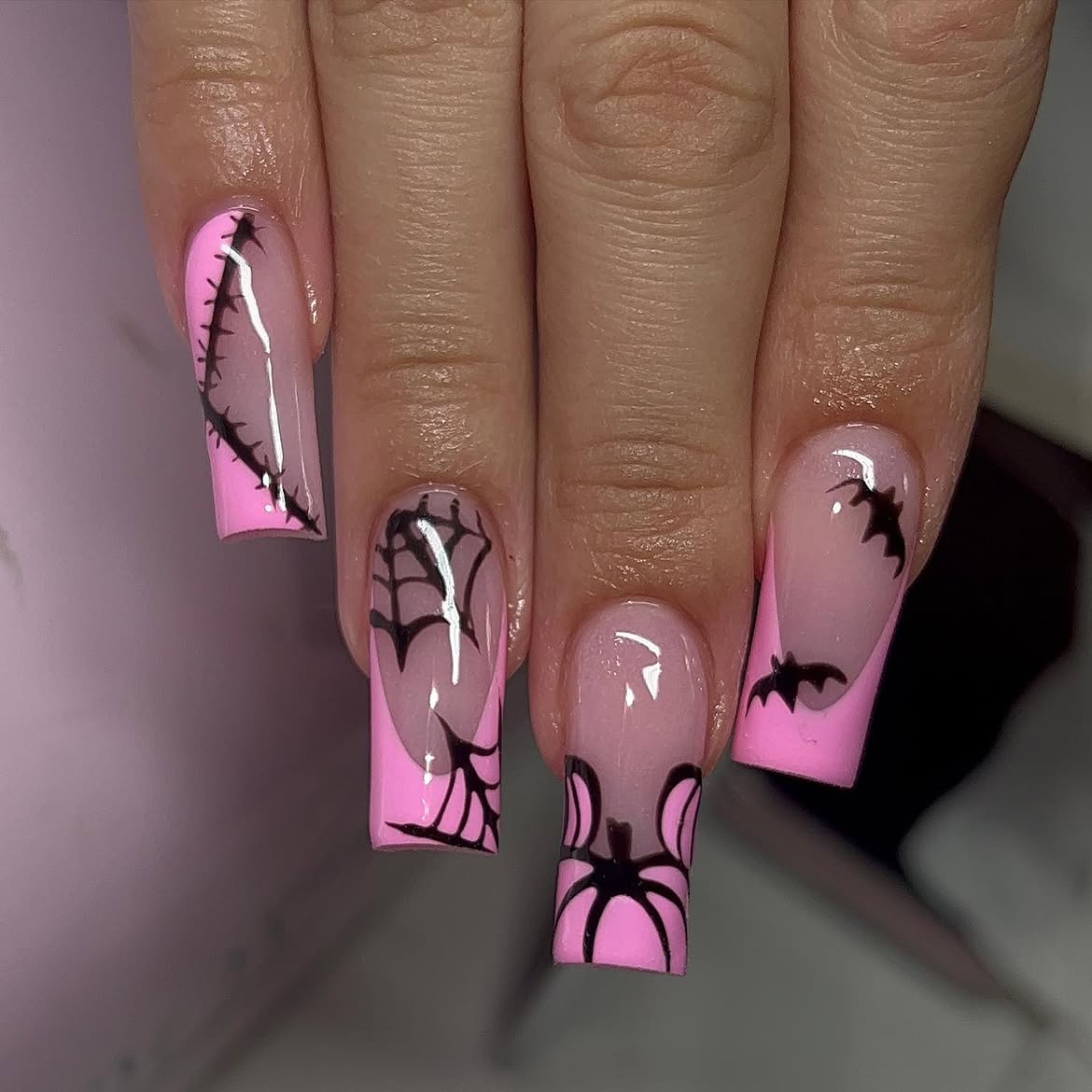 Pink Halloween French Tip Nail Art