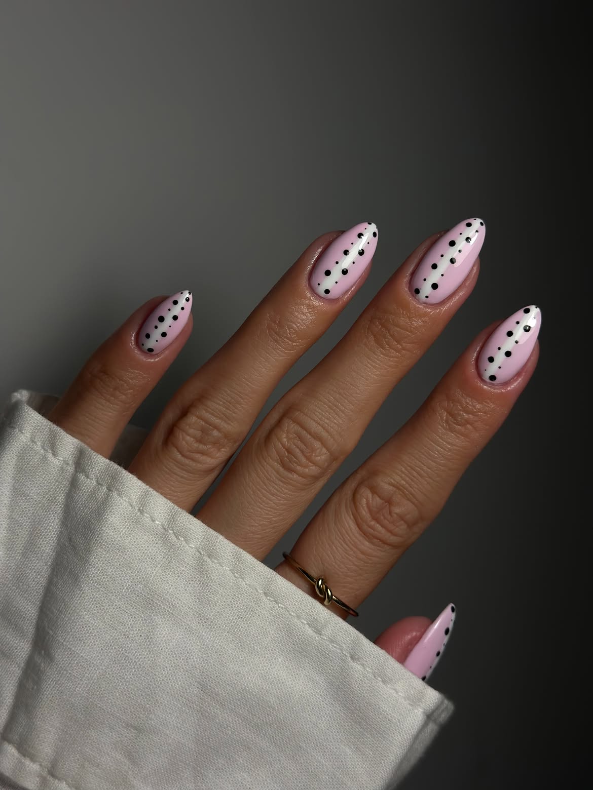 Pink Polka Dot Almond Shaped Nails