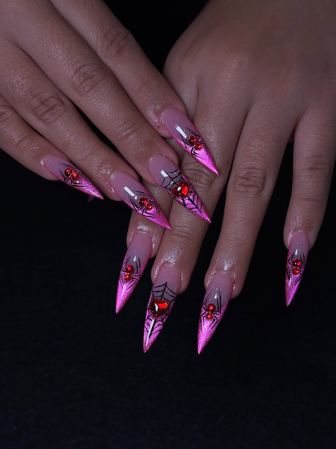 Pink Spiderweb Stiletto Halloween Nails