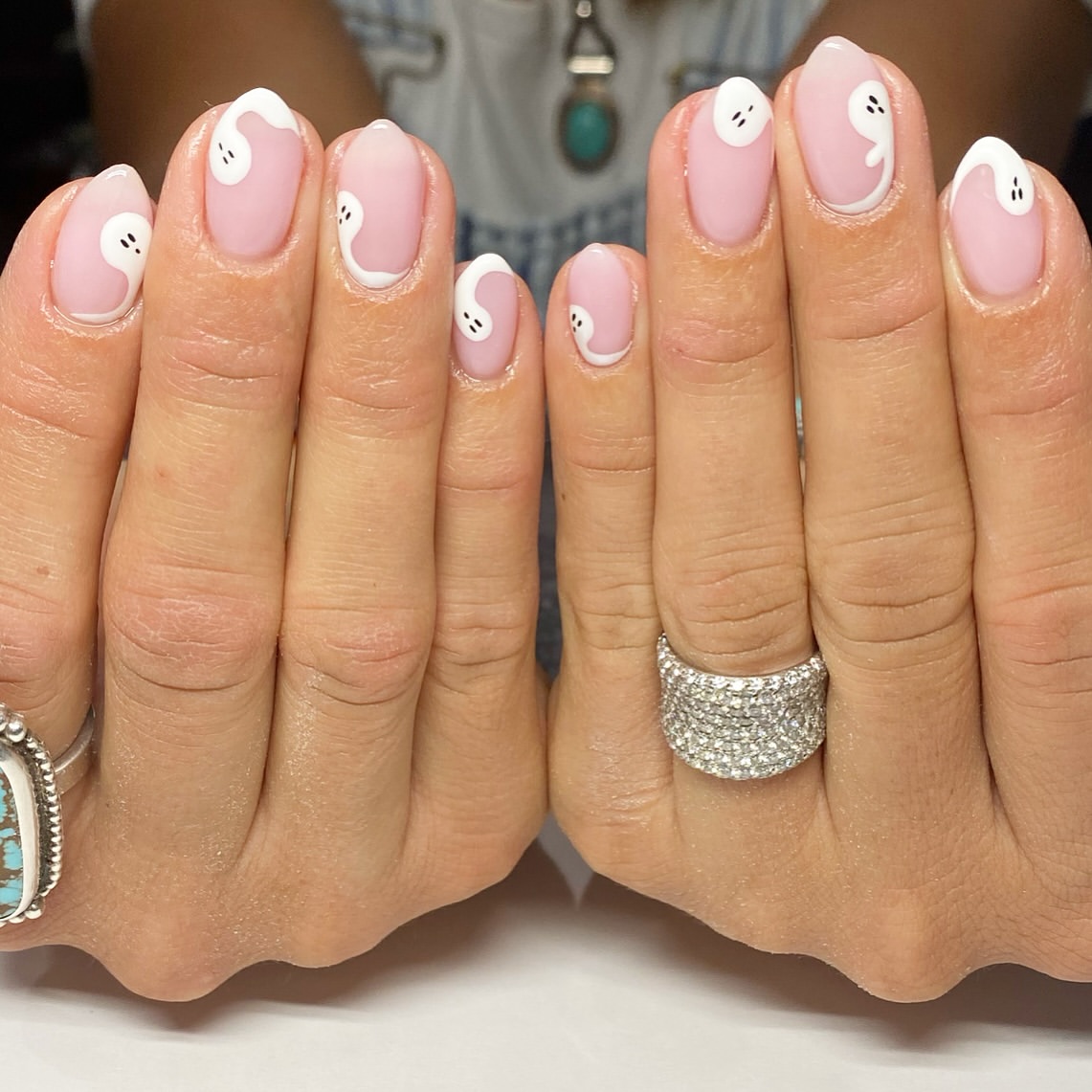 Playful Ghost French Tip Halloween Manicure