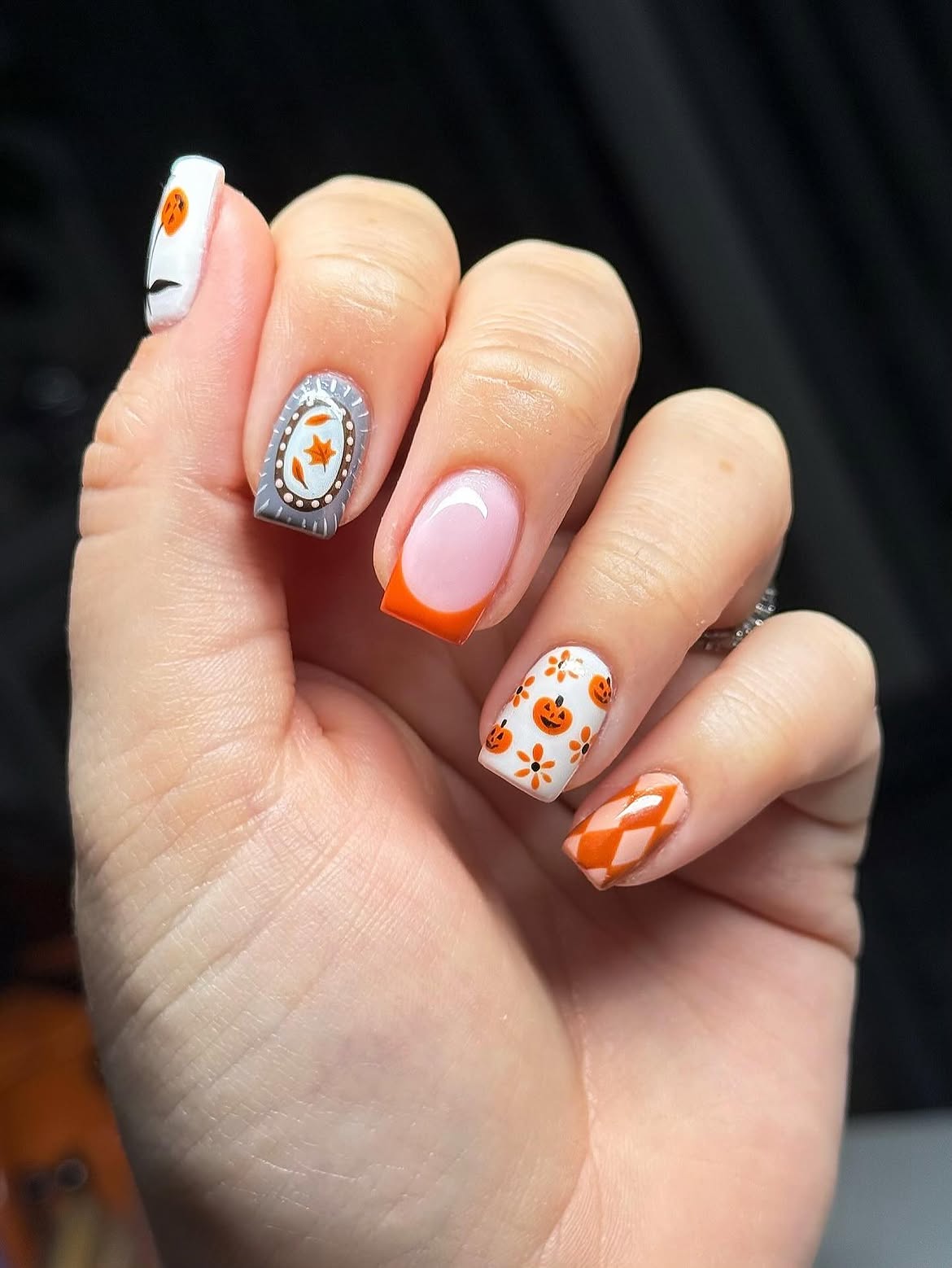 Playful Pumpkin Patch French Tip Halloween Nails