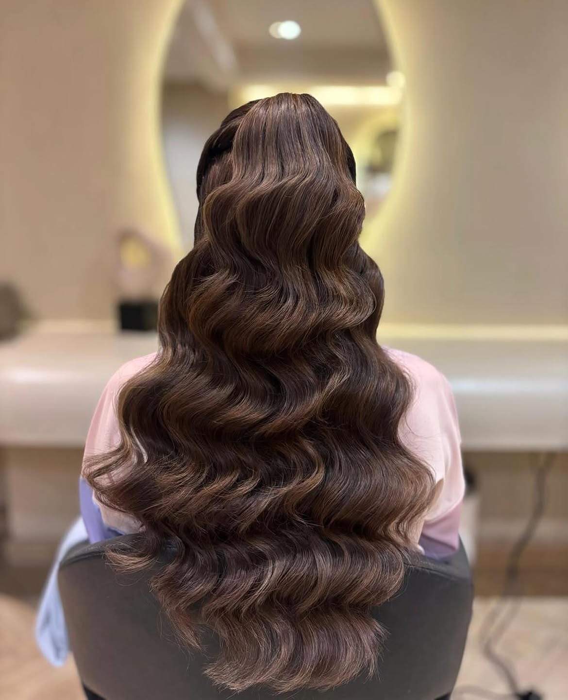 Polished Glamour Waves On Long Espresso Hair