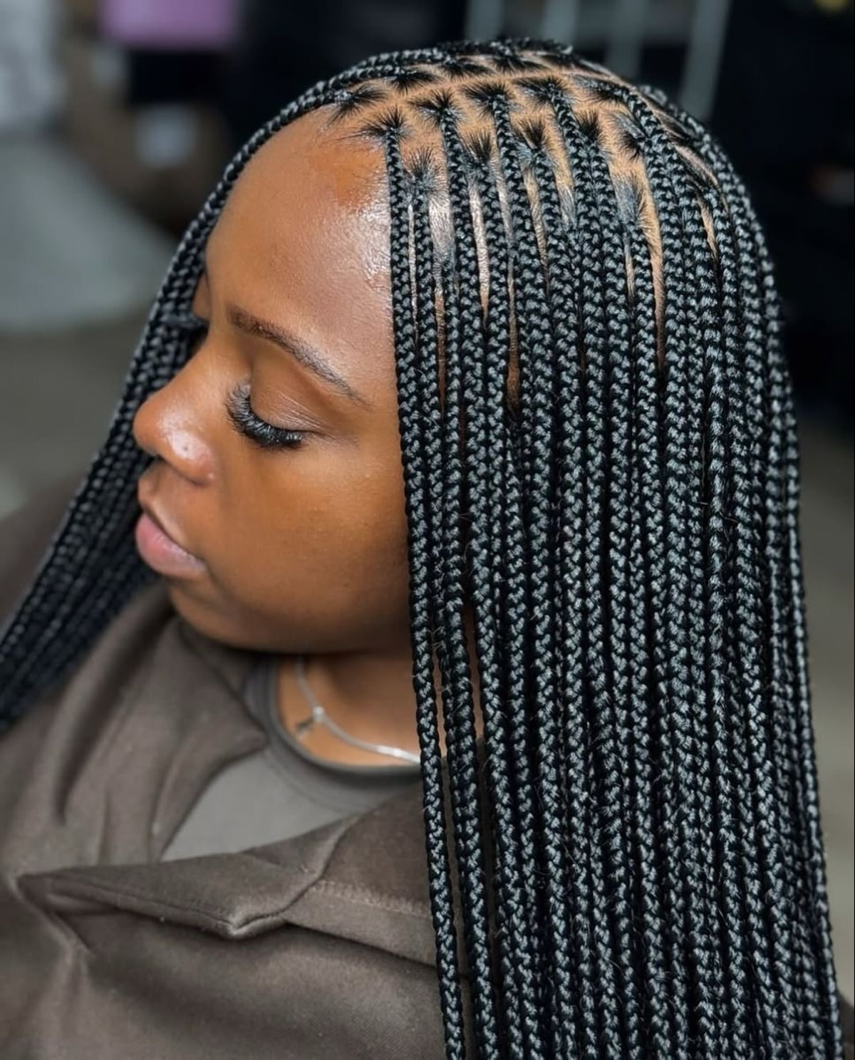 Precise Box Part Knotless Braids In Jet Black