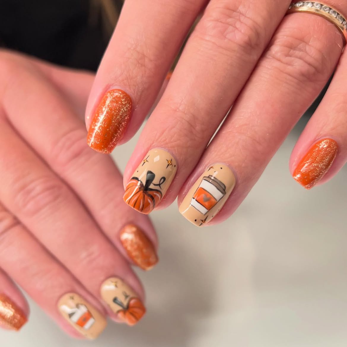 Pumpkin Spice Latte and Pumpkins Fall Nails