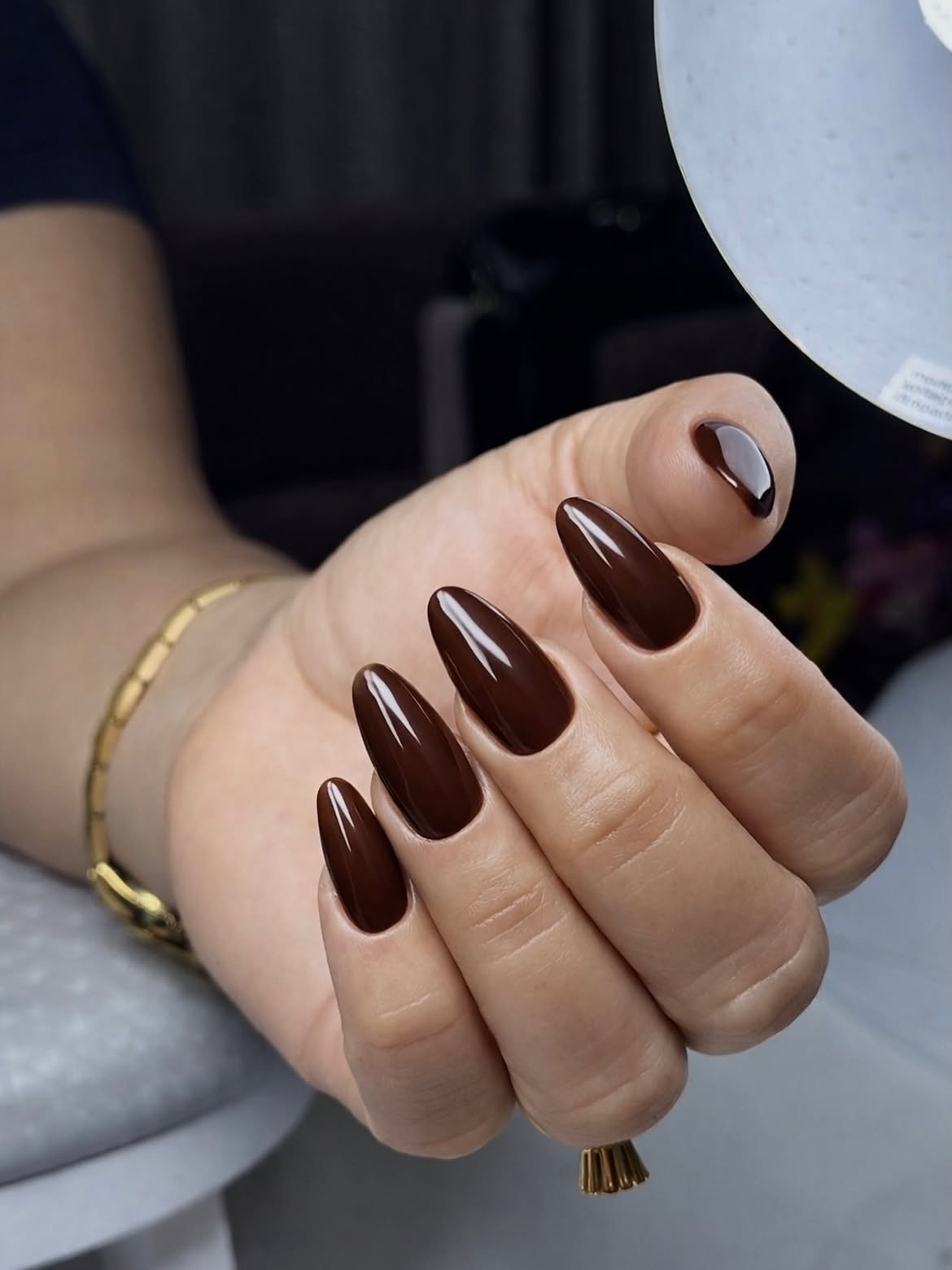 Rich Chocolate Almond Glossy Nails