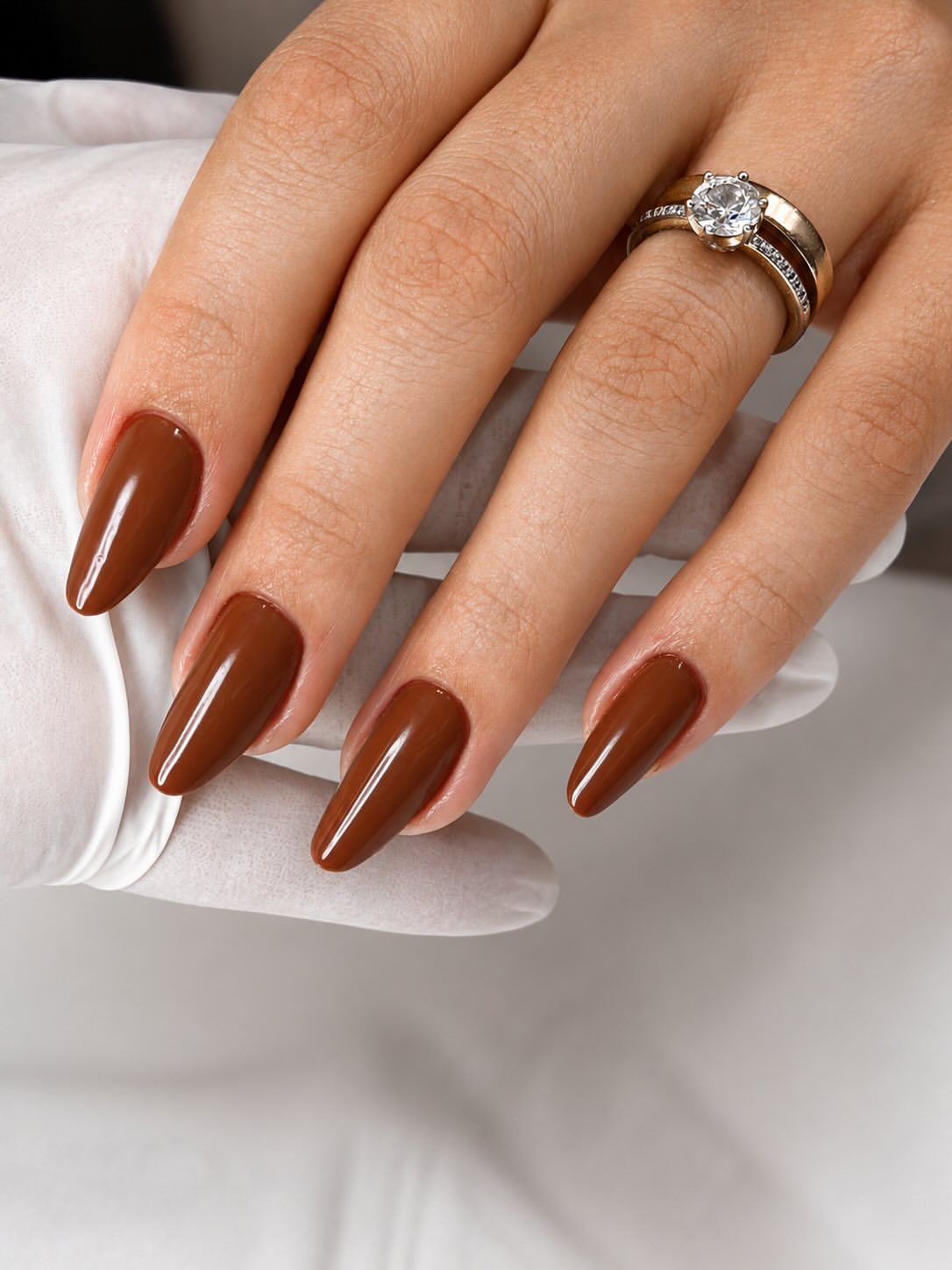 Rich Chocolate Almond Glossy Nails
