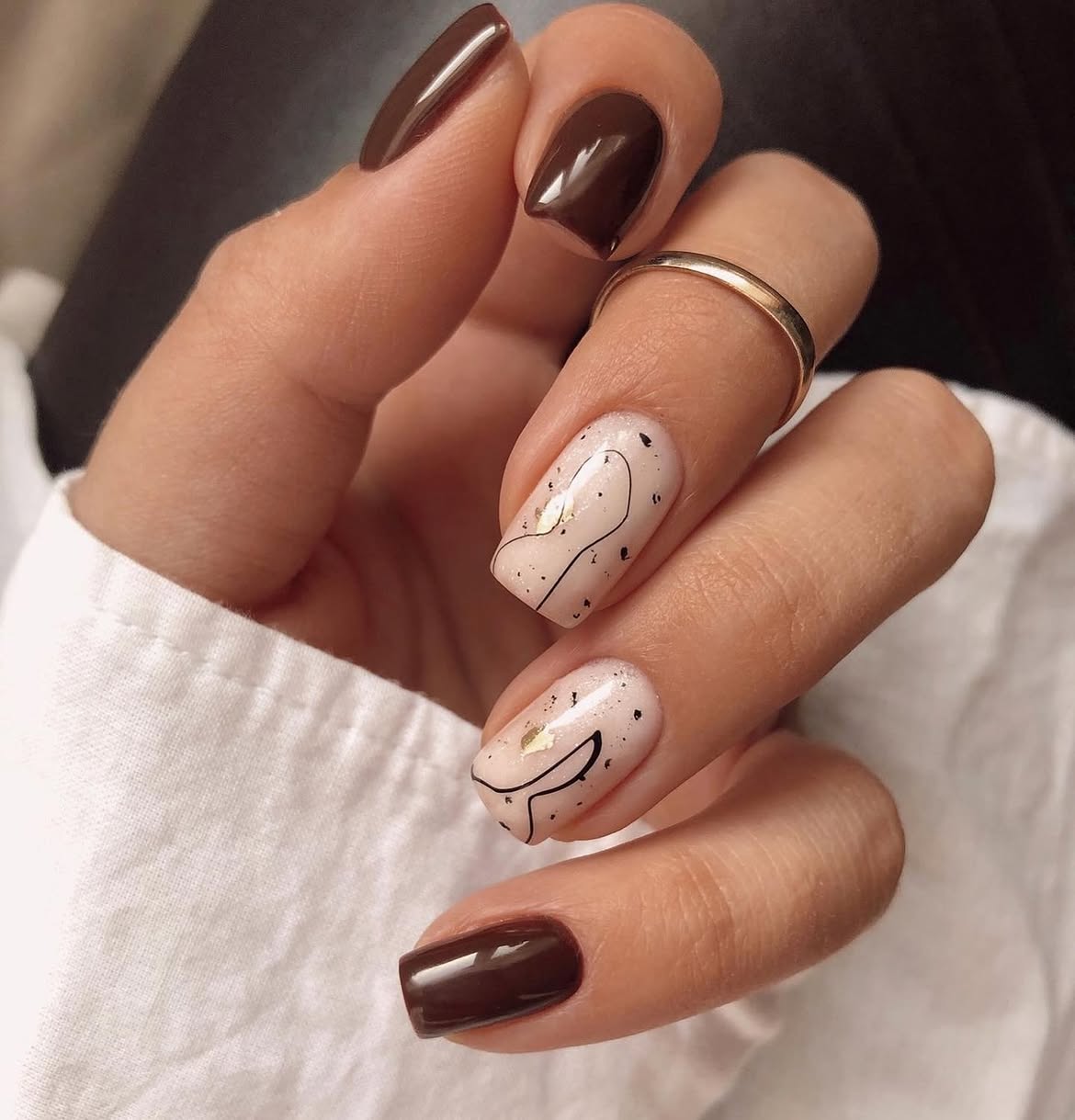 Rich Chocolate Swirl Abstract Coffin Nails