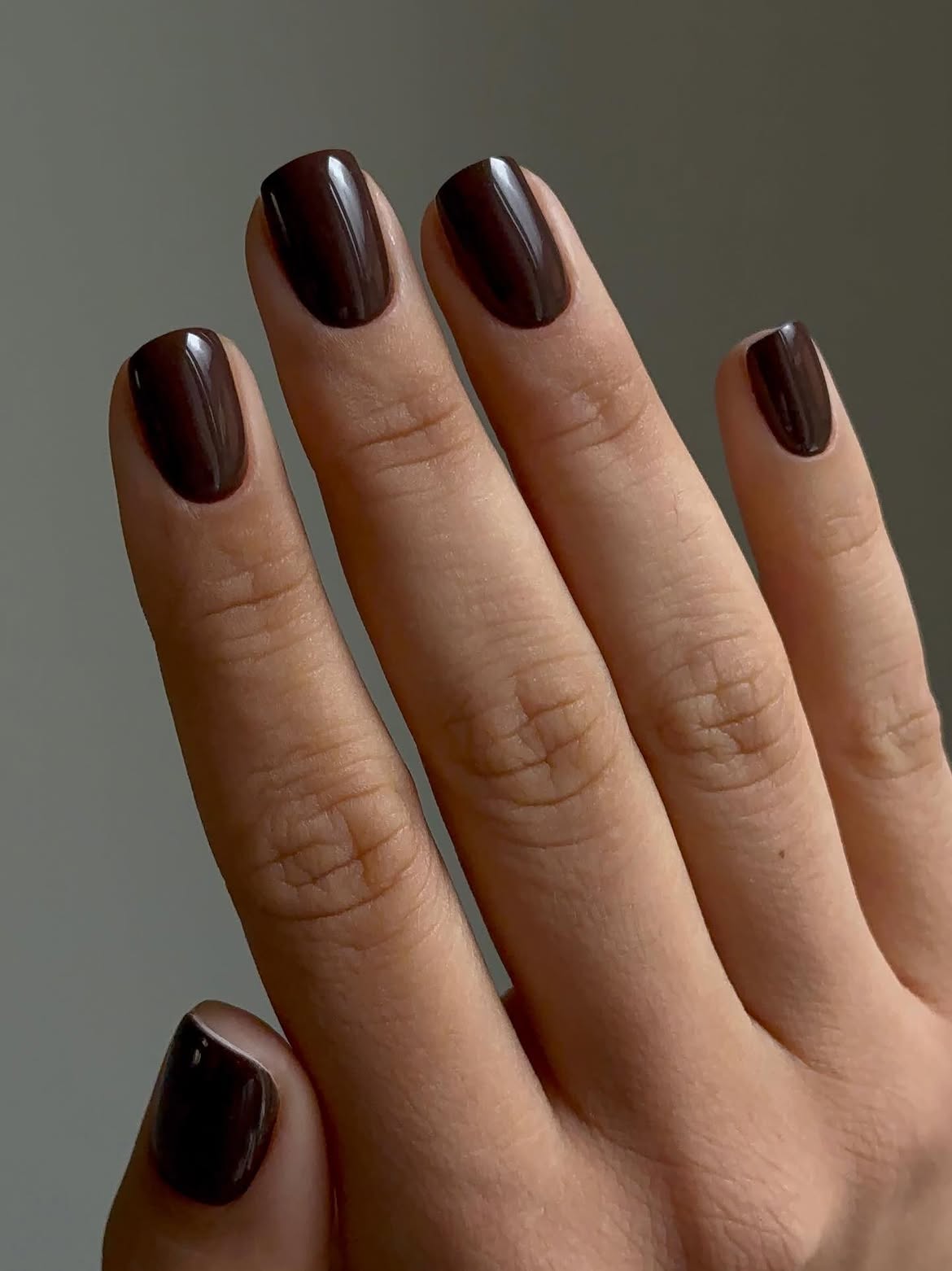 Rich Espresso Brown Glossy Oval Nails
