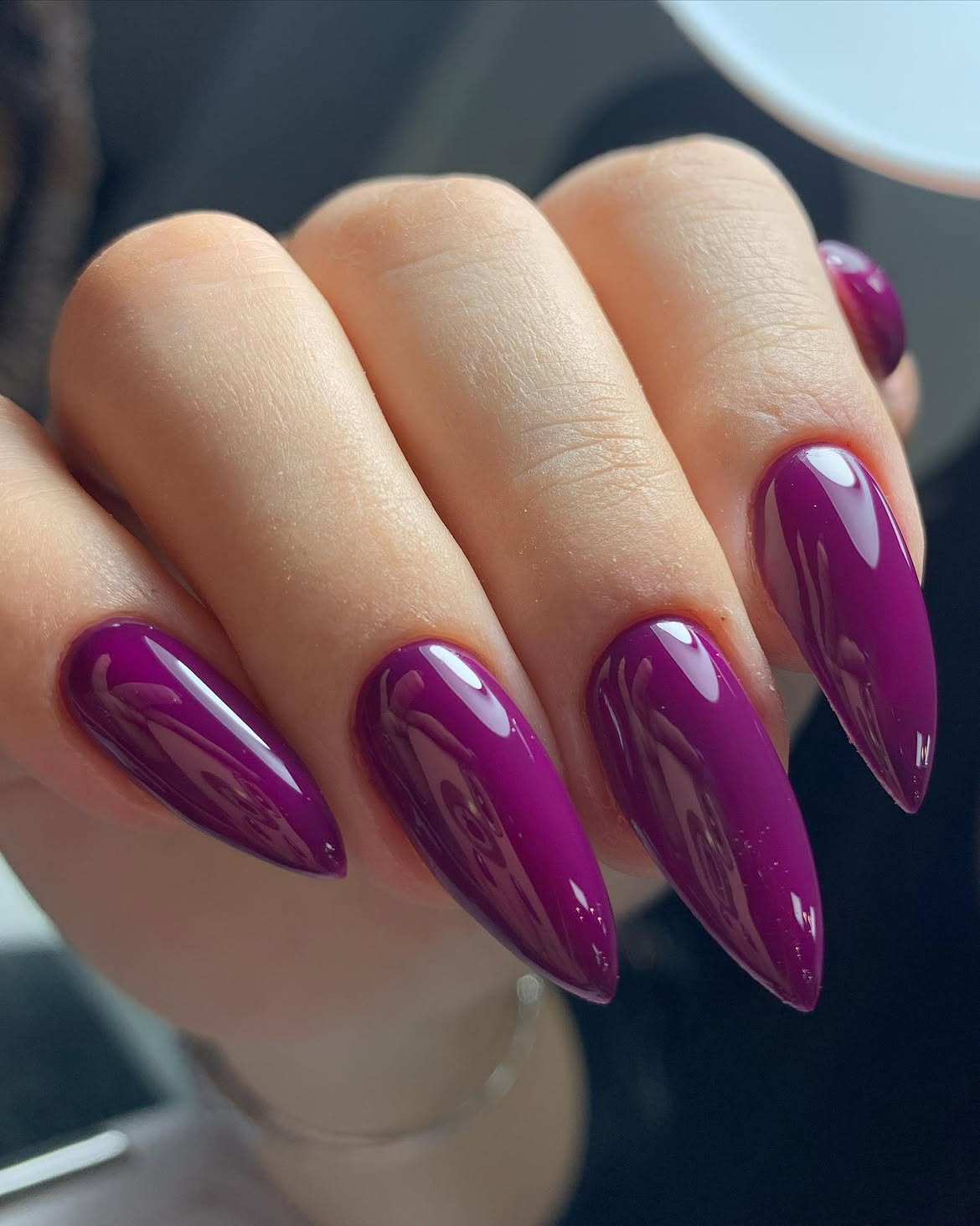 Rich Plum Glossy Stiletto Nails