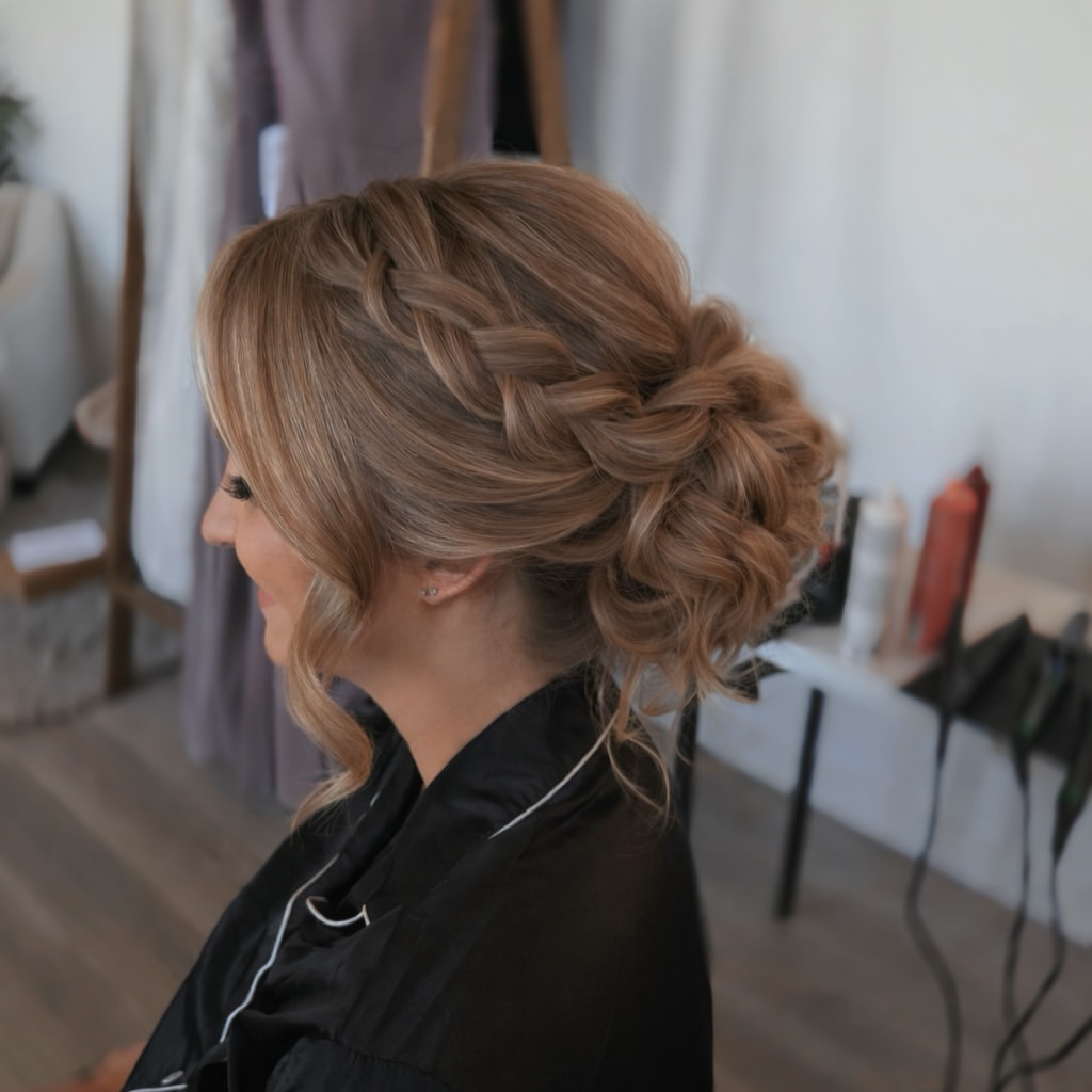 Romantic Braided Updo With Loose Curls