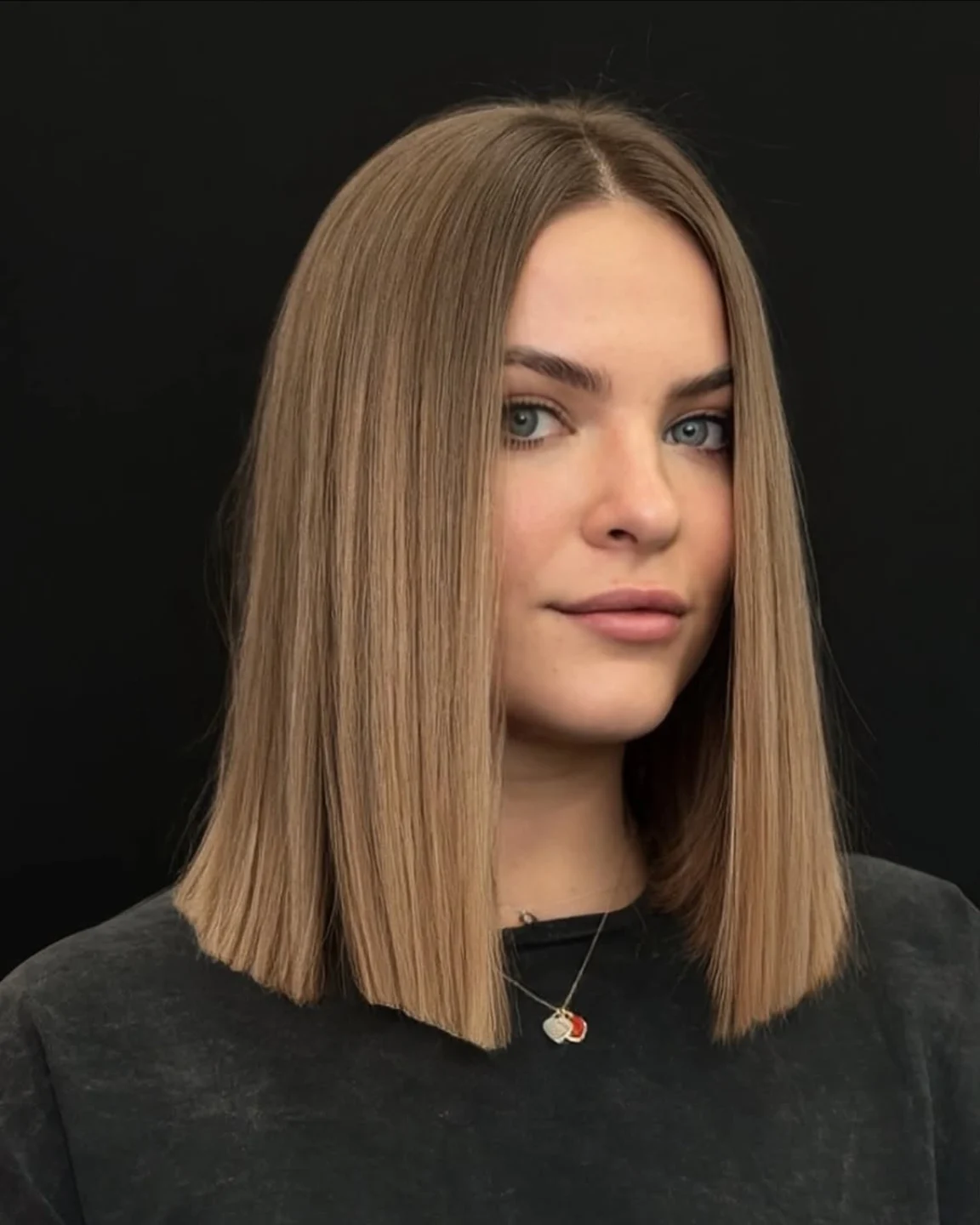 Sharp Blunt Cut Bob With Subtle Ash Blonde Balayage