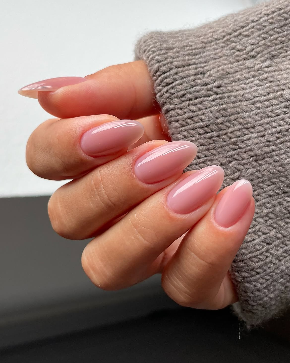 Sheer Pink Milky Almond Nails