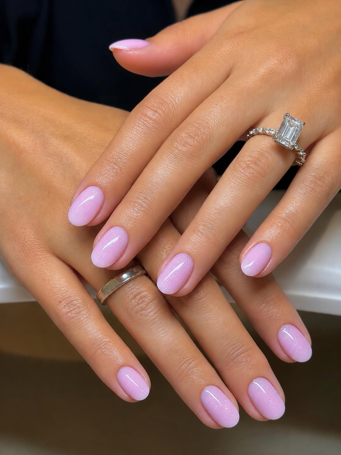 Shimmering Lavender Oval Nails