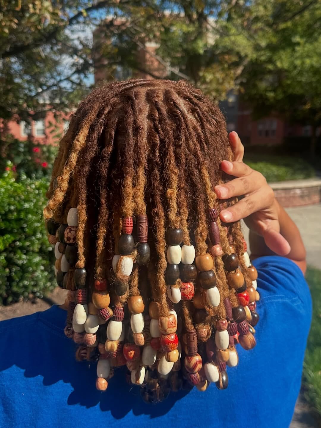 Shoulder Length Dreads With Multi Colored Wooden Beads