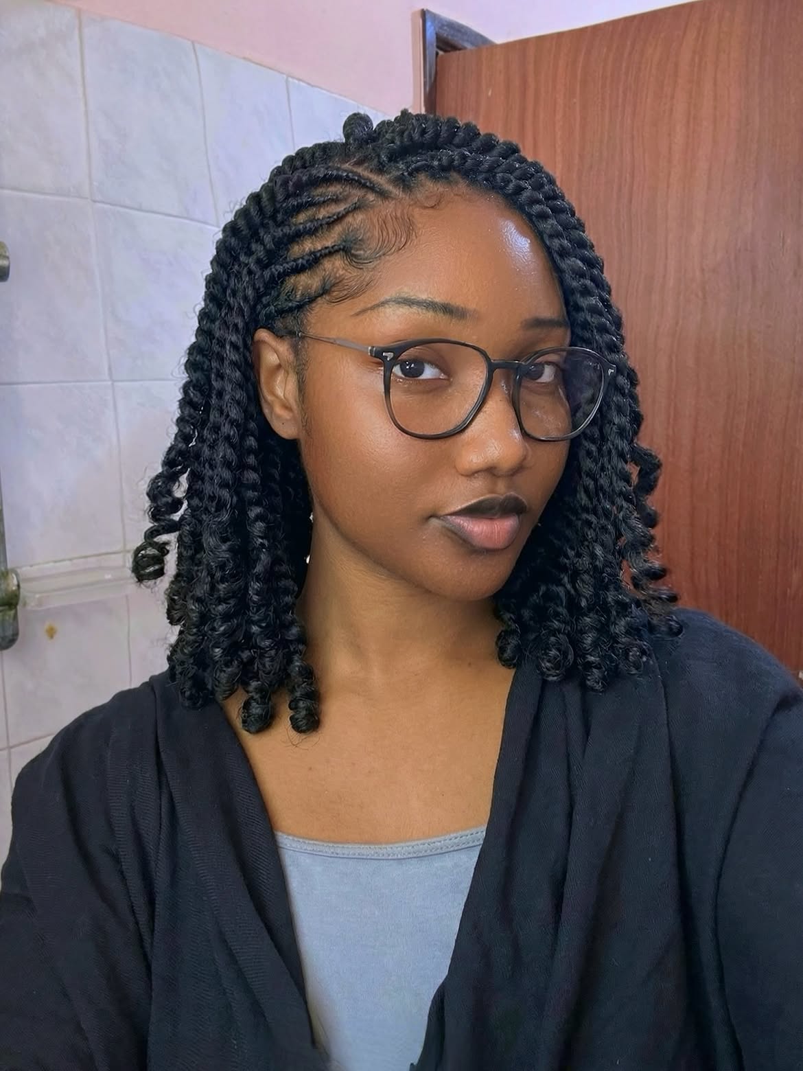 Shoulder Length Side Swept Senegalese Twists