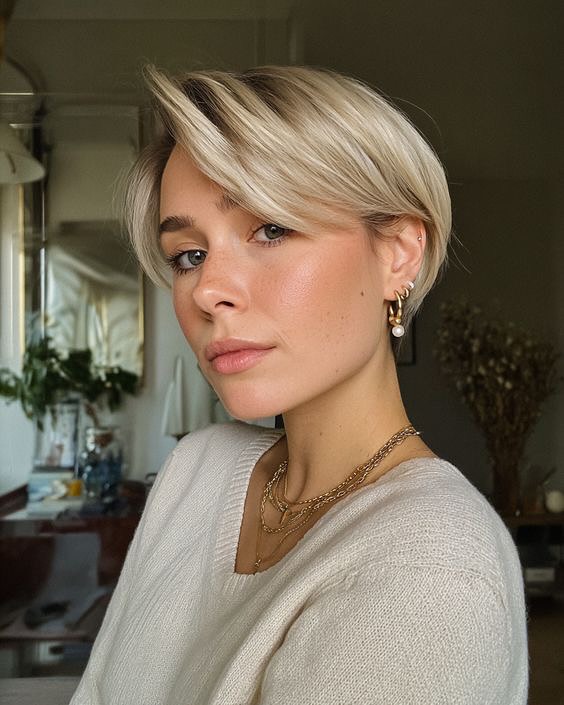 Side Swept Ash Blonde Pixie Bob
