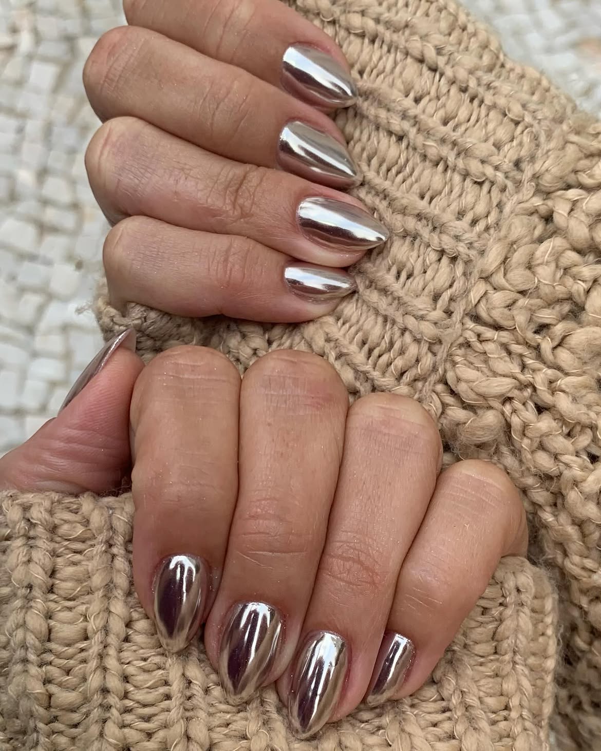 Silver Chrome Stiletto Nails
