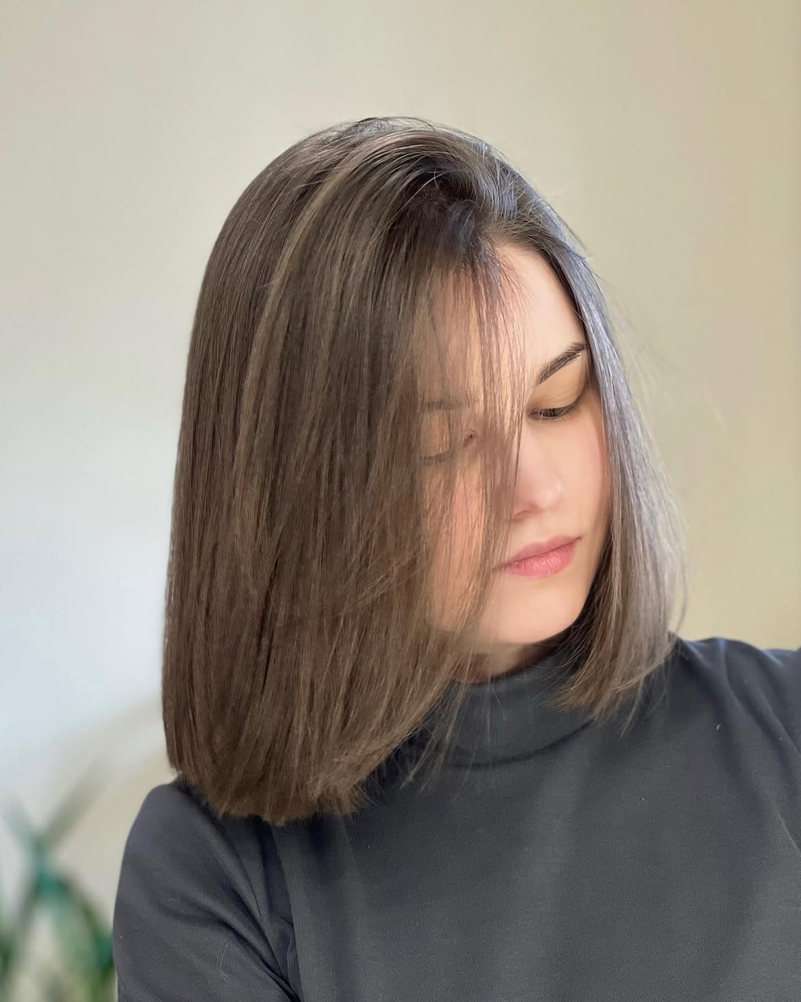 Sleek Ash Brown Bob With Face Framing Layers
