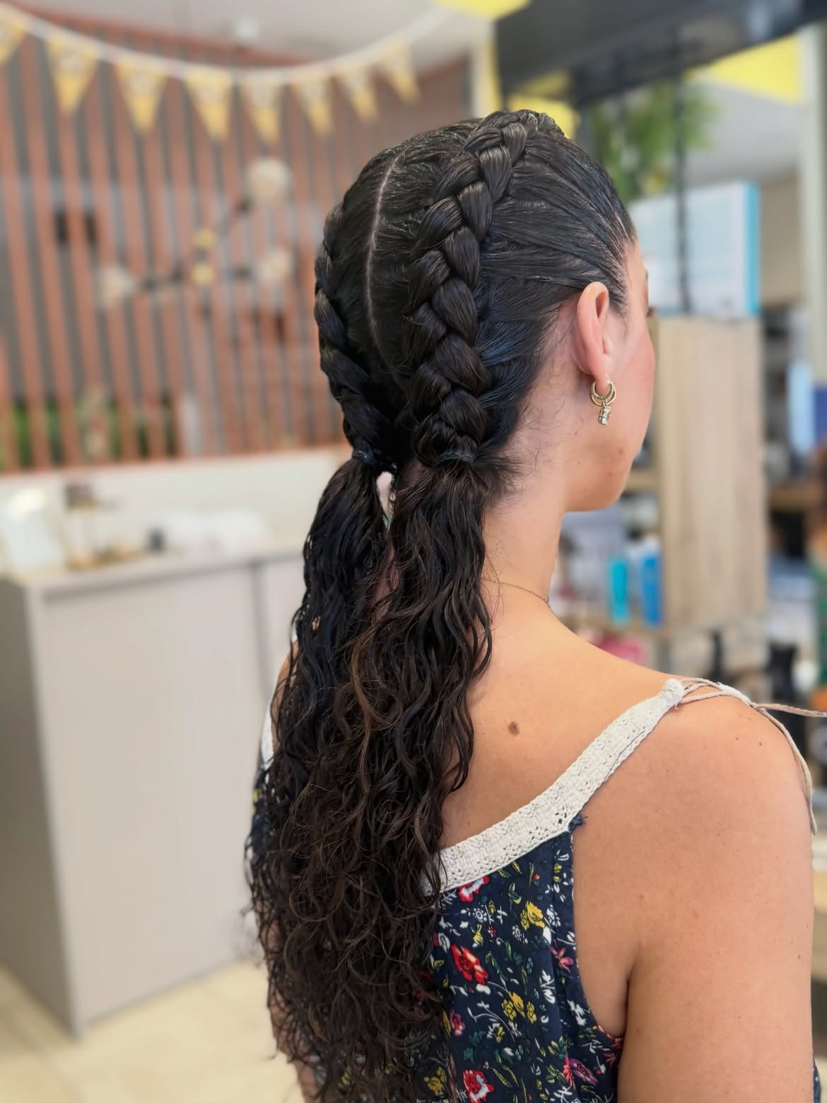 Sleek Dual Dutch Braids With Curly Ends