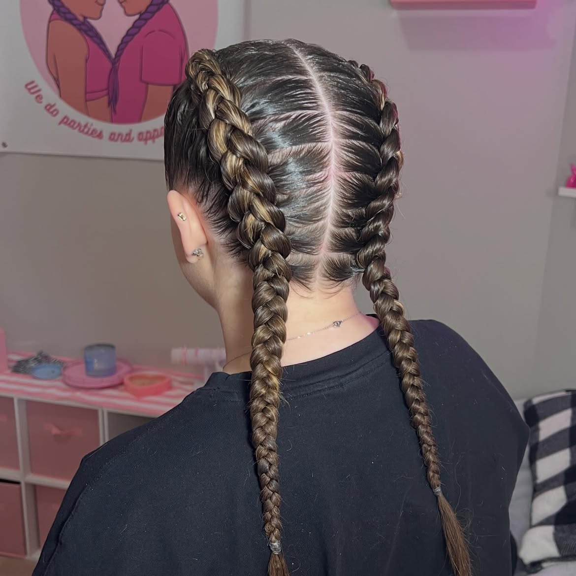 Sleek Dual Dutch Braids With Dimensional Highlights