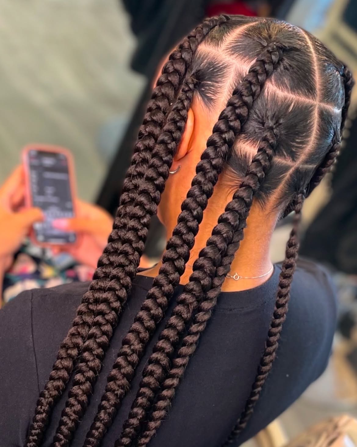 Sleek Jumbo Knotless Box Braids With Square Parts