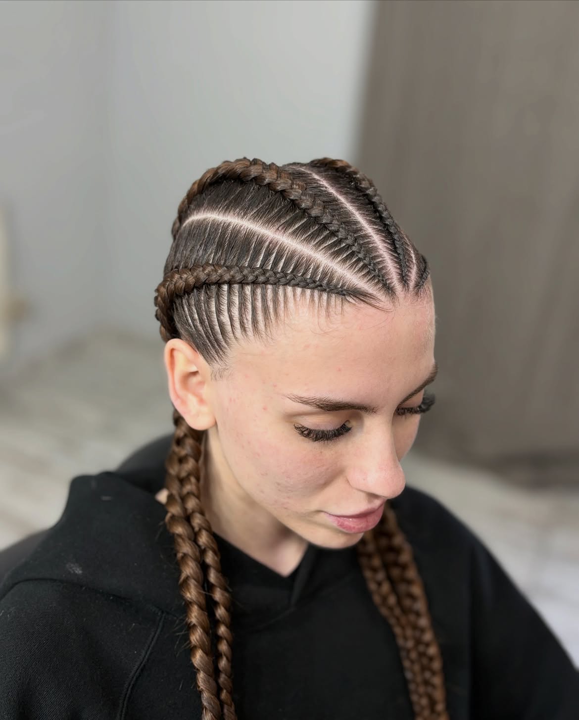 Sleek Precision Cornrow Braids With Warm Brown Tones