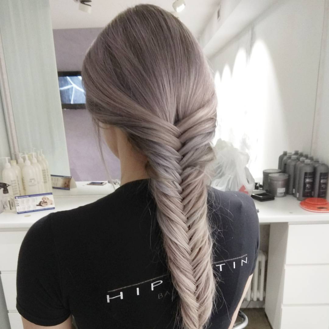 Soft Ash Blonde Fishtail Braid For Long Hair