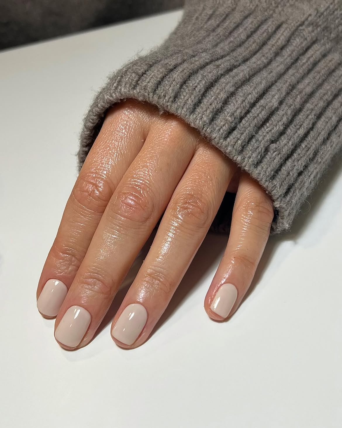Soft Beige Milky Short Squoval Nails