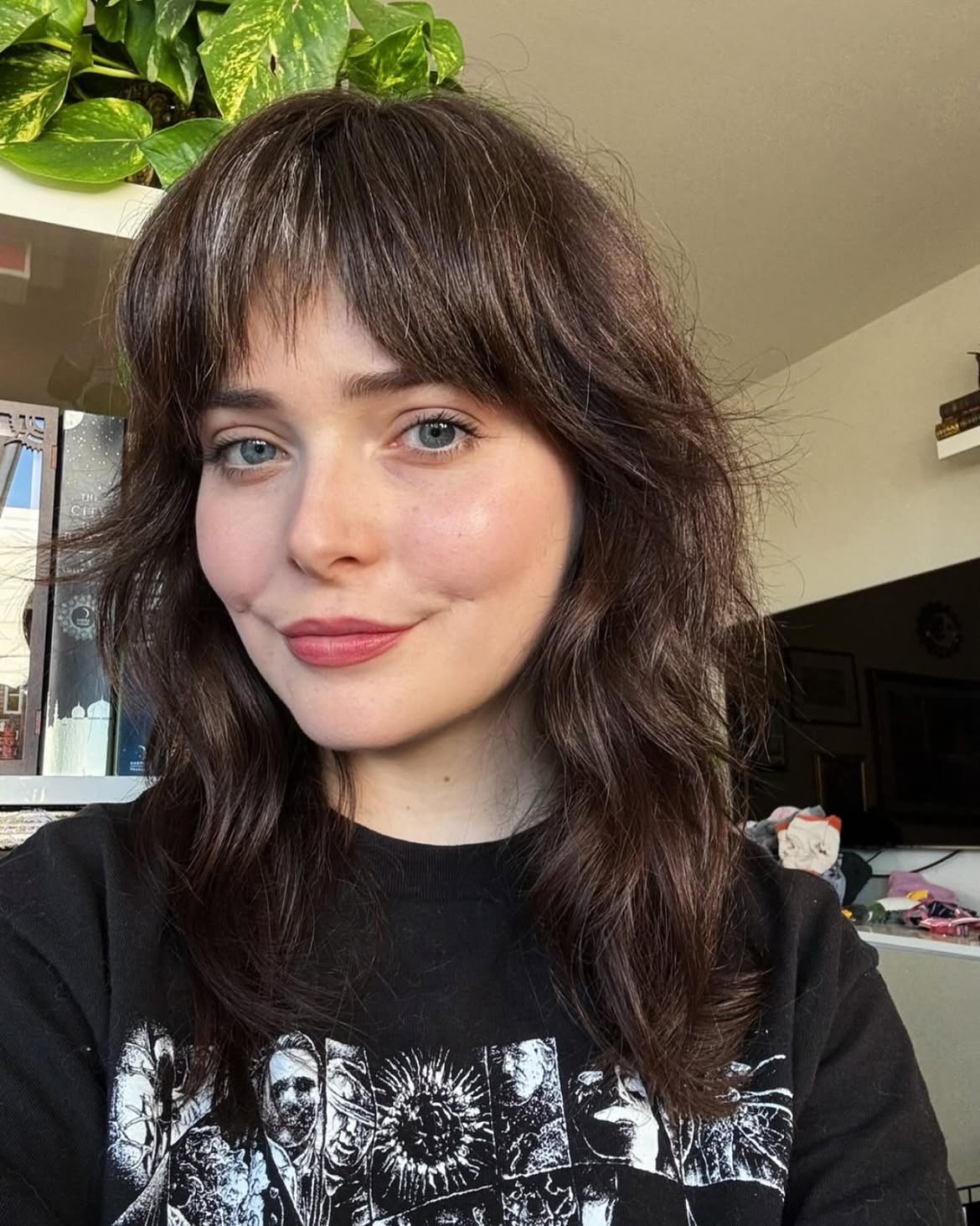 Soft Brown Shag With Wispy Face Framing Fringe