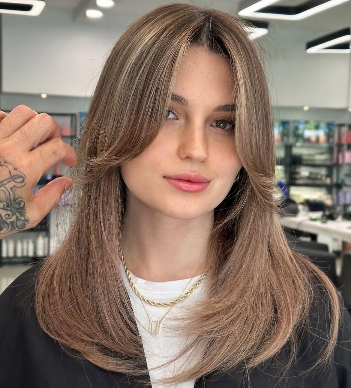 Soft Curtain Bangs On Layered Mushroom Brown Cut
