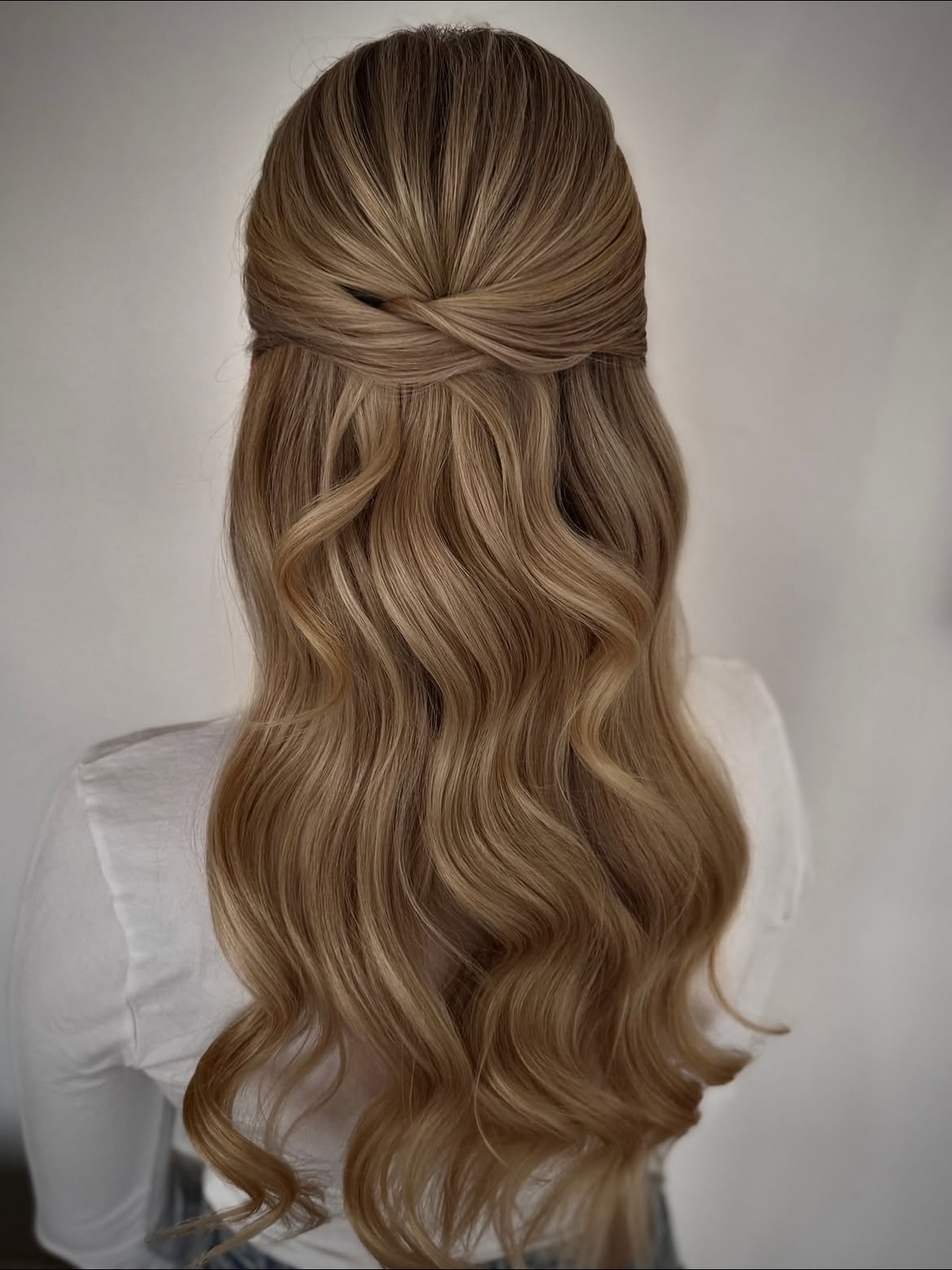 Soft Half Up Twisted Waves On Honey Blonde