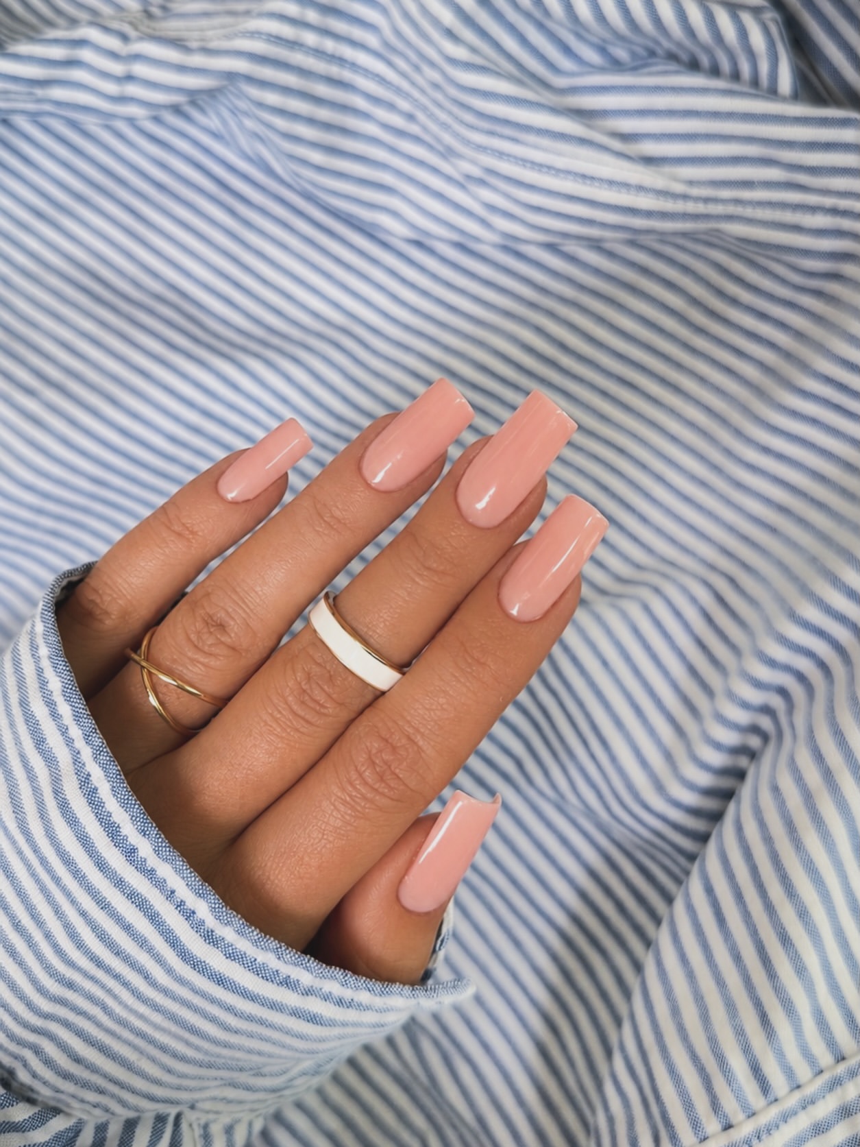 Soft Peach Milky Glossy Square Nails