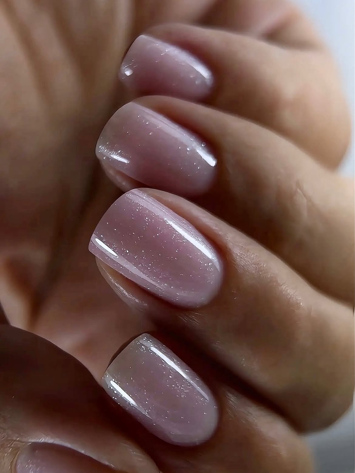 Soft Pink Glitter Milky Gel Nails
