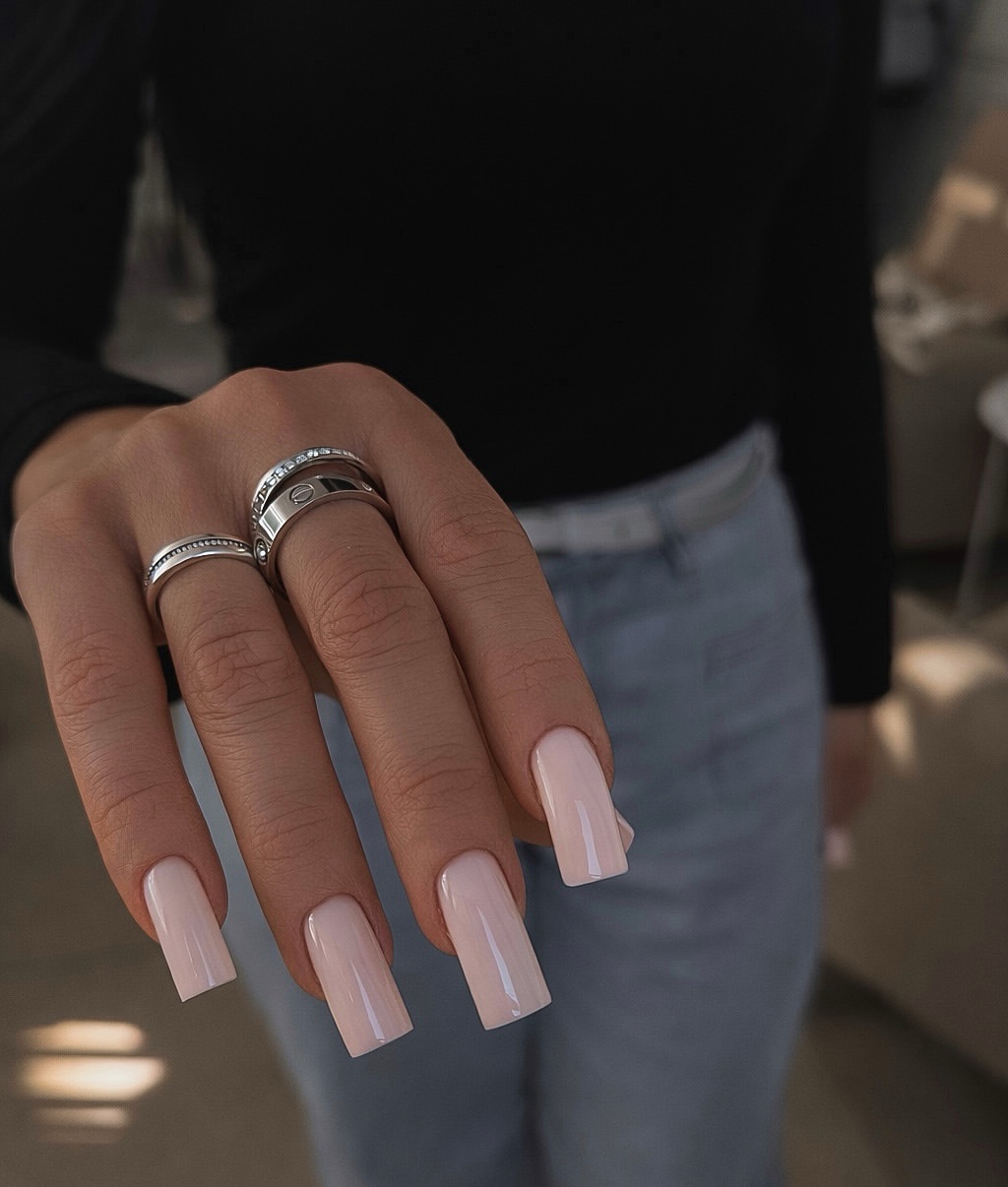 Soft Pink Glossy Square Nails