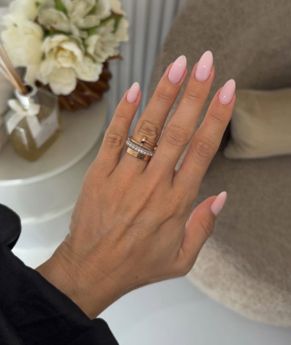 Soft Pink Milky Almond Nails
