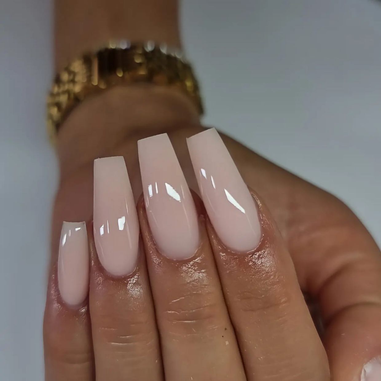 Soft Pink Milky Coffin Nails