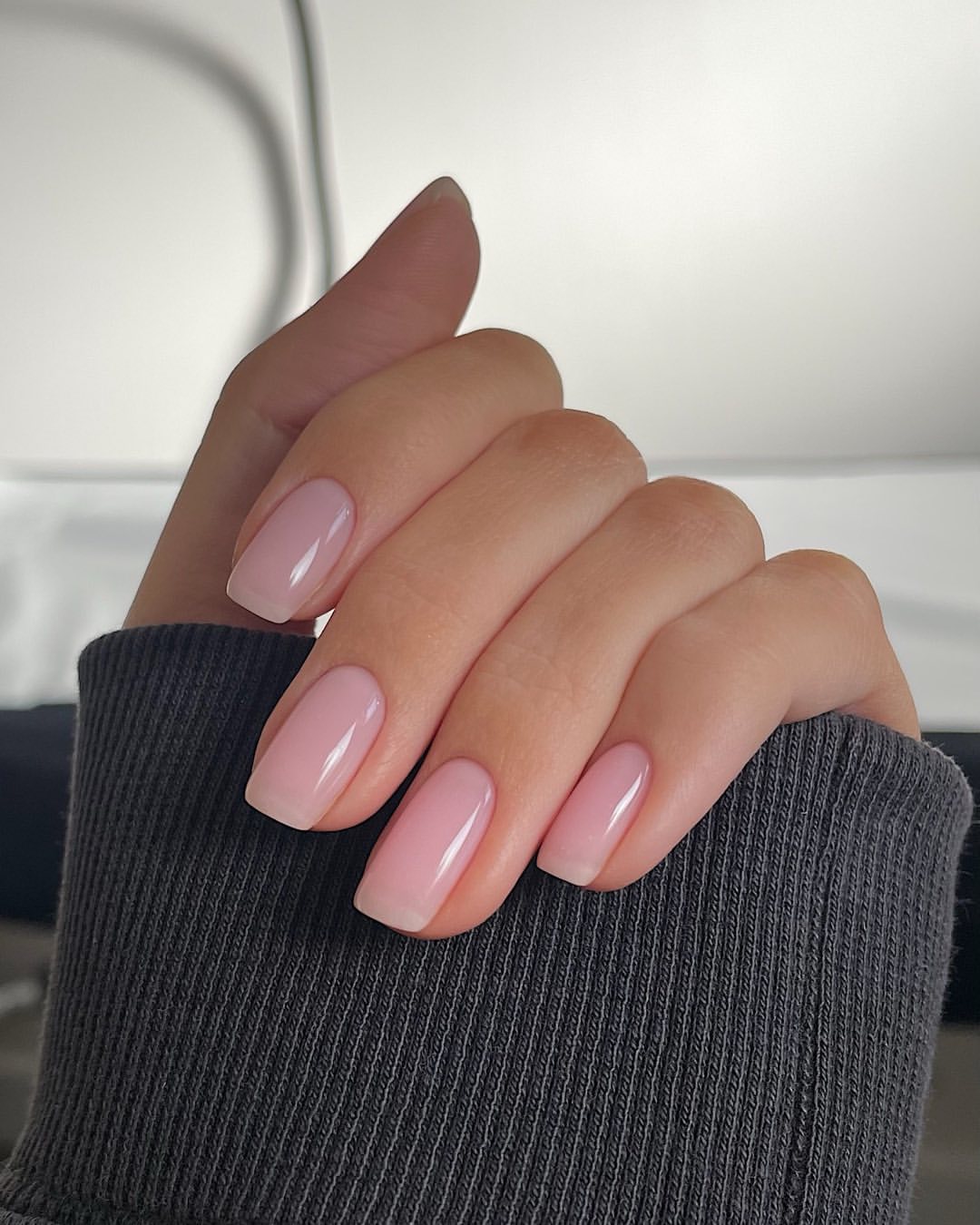 Soft Pink Milky Glossy Almond Nails