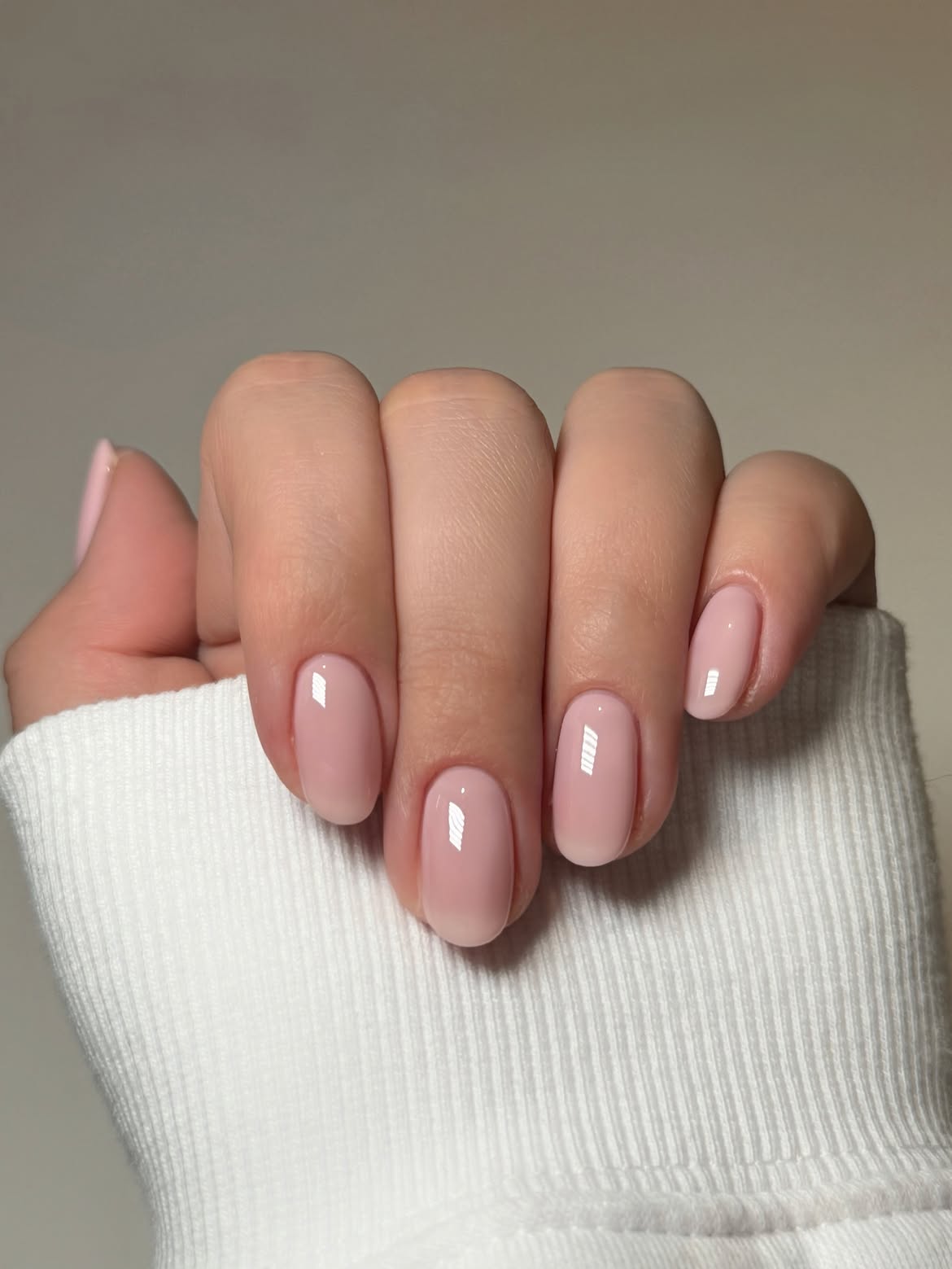 Soft Pink Milky Glossy Oval Nails