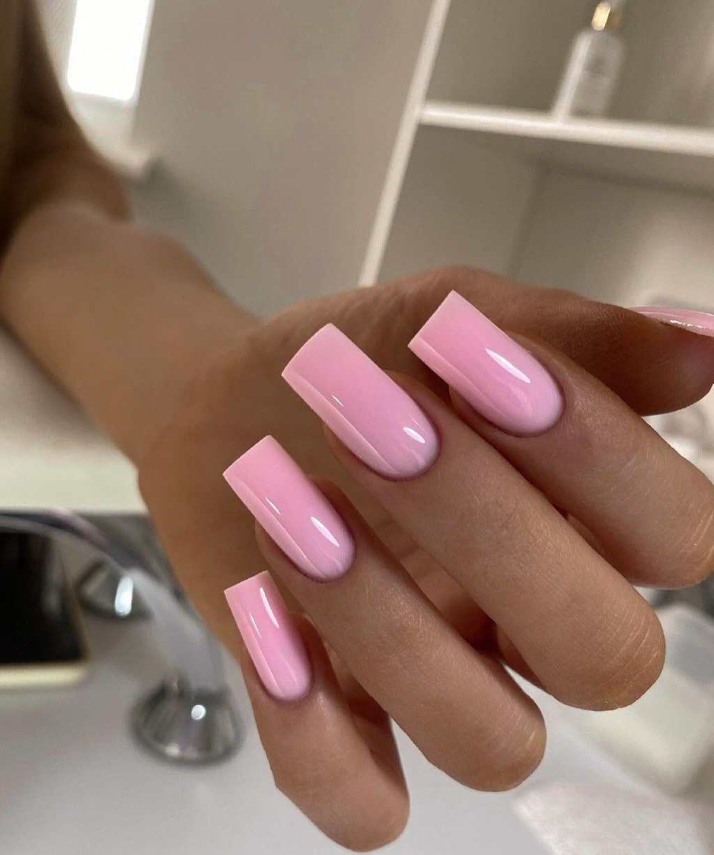 Soft Pink Milky Glossy Square Nails