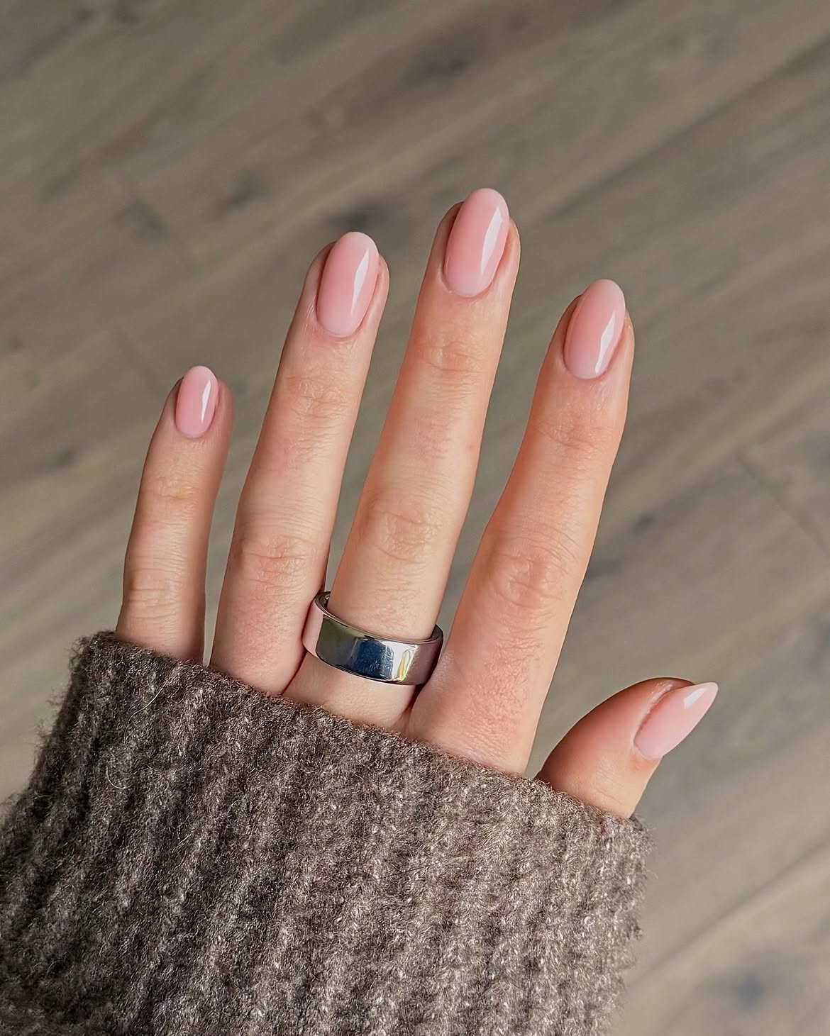 Soft Pink Milky Oval Nails